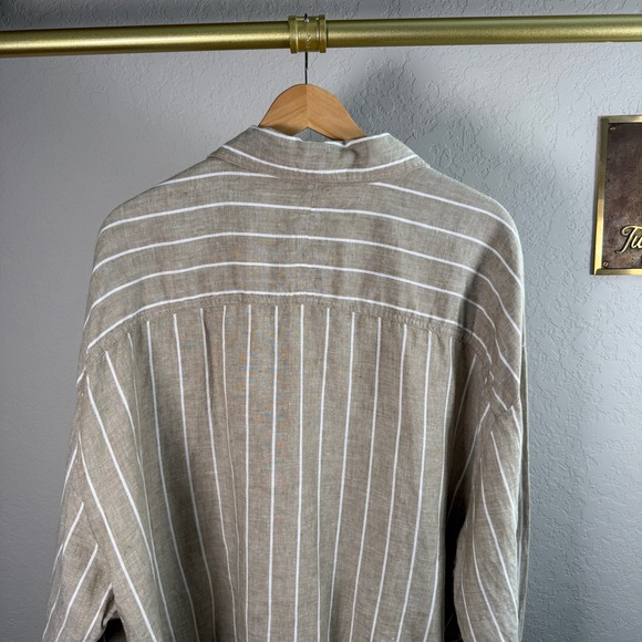 Banana Republic Womens XXL Tan White Striped 100% Linen Boxy Cropped Shirt - Picture 7 of 8